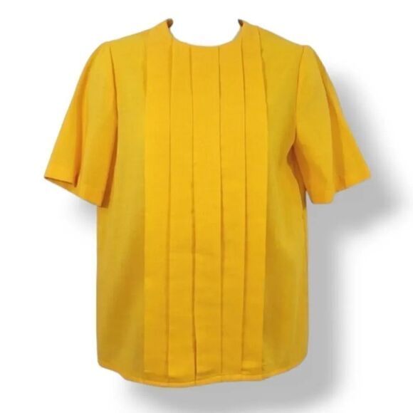 Vintage 70's 80's Sunshine Yellow Pleated Button Down Back Blouse Size Small - Picture 11 of 11